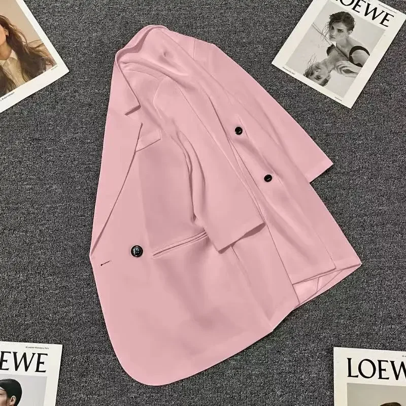 Korean Fashion Blazer Women Short-sleeved Jacket Black Suit Office Ladies Casual Summer Coat Chic Blazer High Quality Thin Tops