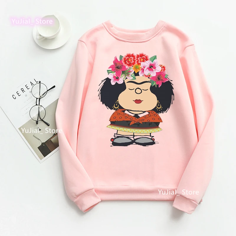 Funny Mafalda Cartoon Sweatshirt Women Clothes 2023 Harajuku Kawaii Hoodies Girls Long-Sleeved Winter Tracksuit Femme spice girls cartoon print cap hoodies girls fashion hip hop sweatshirt women s clothing funny cool tracksuit femme coat