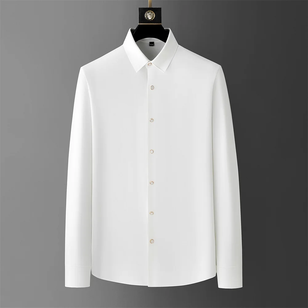 

2024 Spring Solid Color Shirts Men Long Sleeve Slim Fit Business Formal Dress Shirts Streetwear Social Party Tuxedo Blouse M-5XL