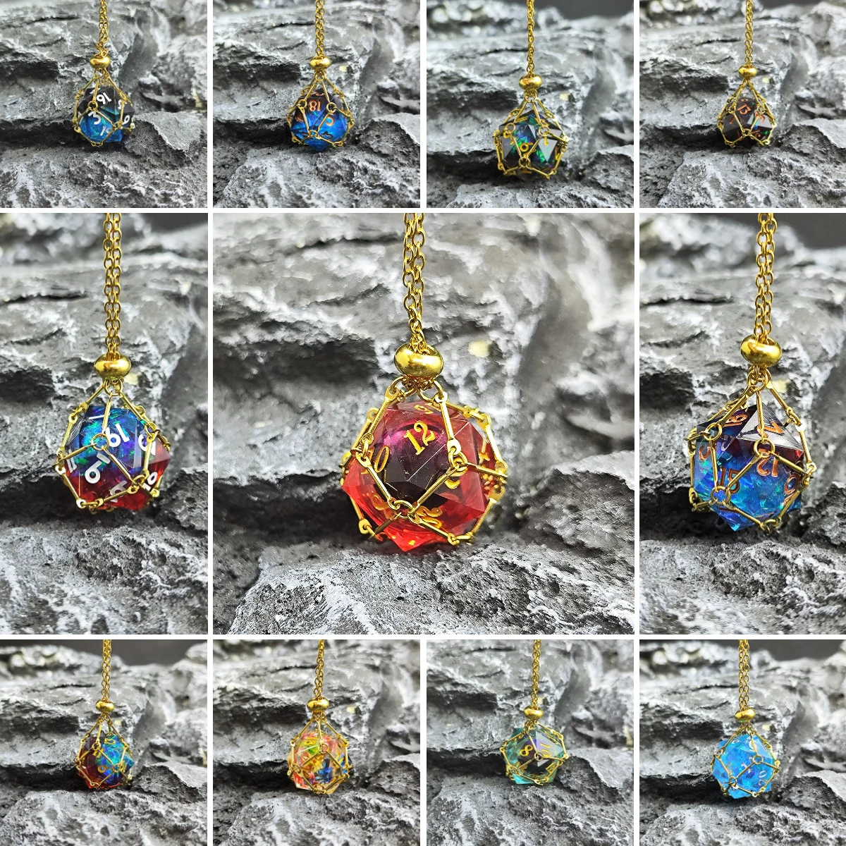 Dice Necklace Resin Devil's Eye Polyhedral Rolling Dice RPG Board Game Math Teaching Halloween Gift D20 D12