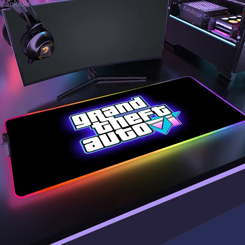 

XXL Grand Theft Auto RGB Mouse Pad Gamer Accessories Large LED Best Gaming MousePad XL Gaming Desk PC with Backlit Mause Carpet