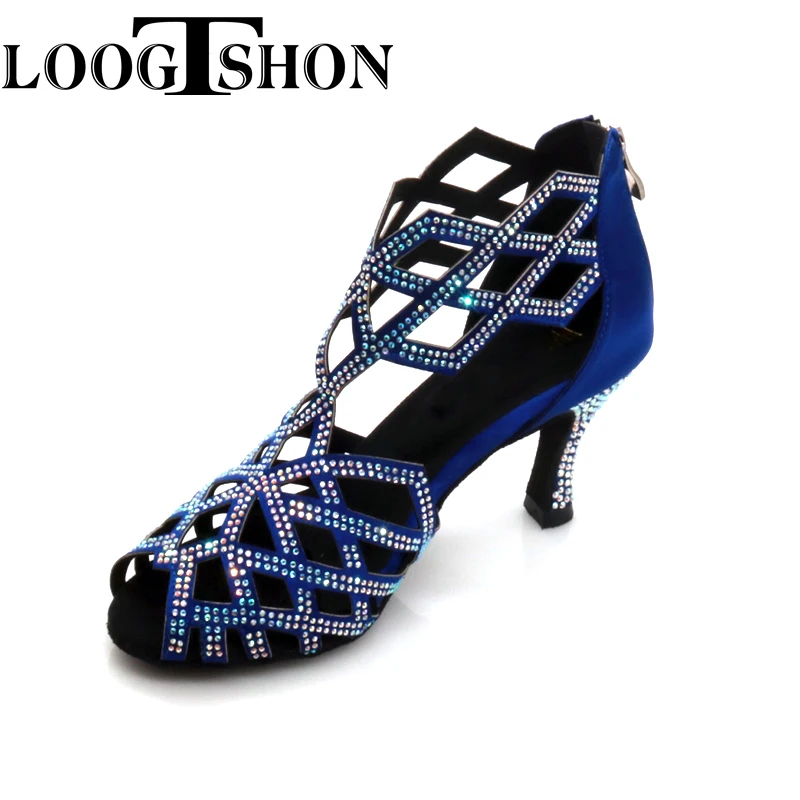 LOOGTSHON  New Dance Shoes Latin Party Wedding Dance Shoes Ballroom Women Dance Shoes Rhinestone Gold Silver Black Glitter