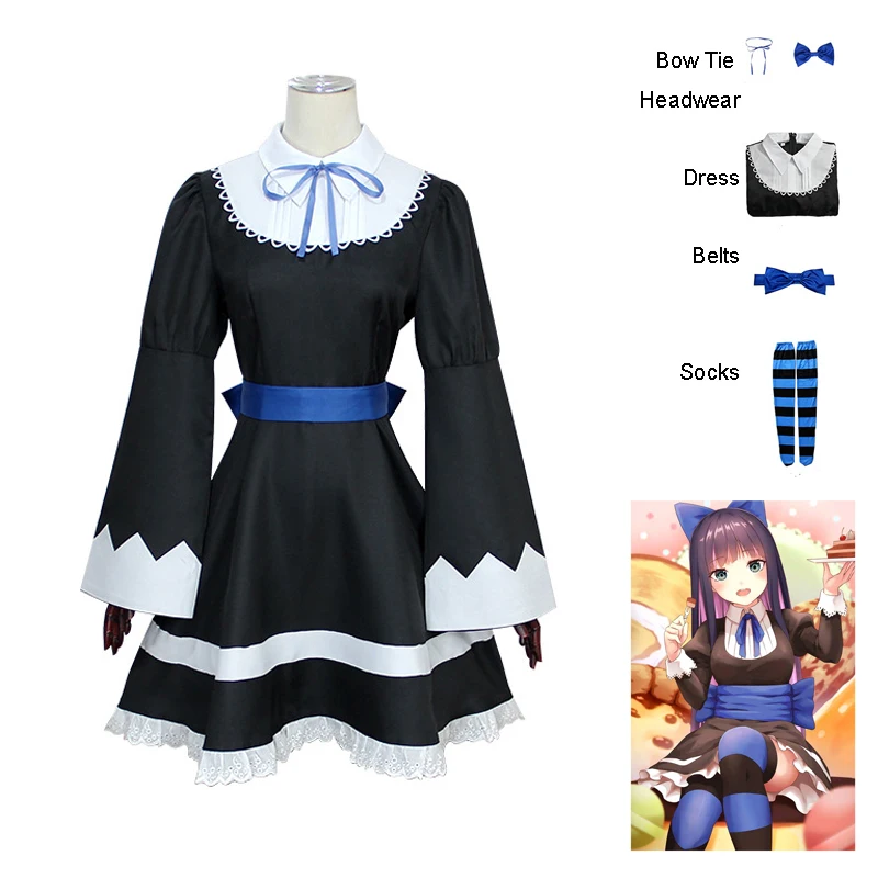

Anime Panty Stocking Cosplay Costume Anarchy Autumn Maid Lolita Dress Belt Headwear Halloween Party Clothes For Girls Dress up
