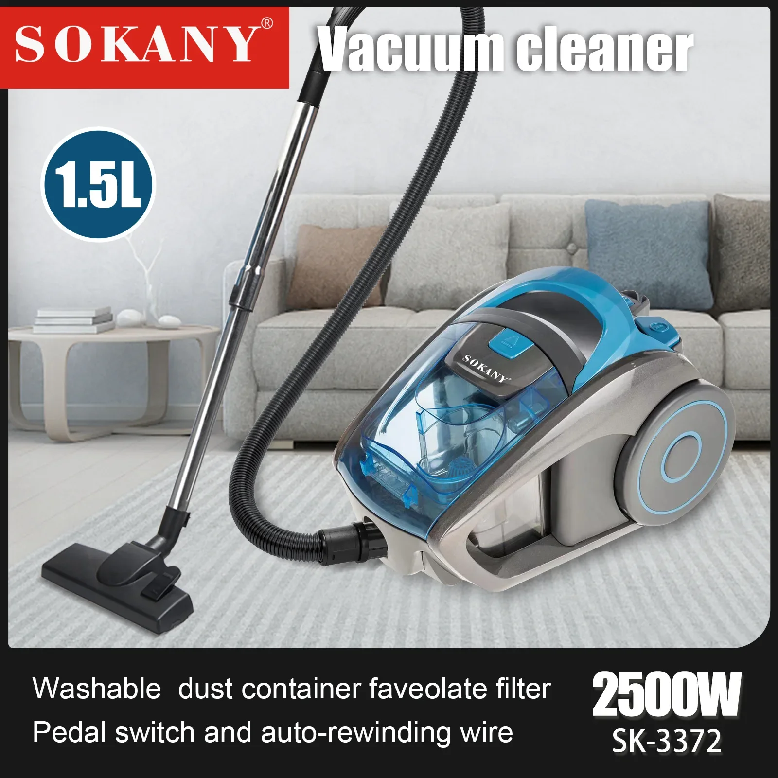 

Bagless Canister Vacuum Cleaner 1.5 Liter Capacity