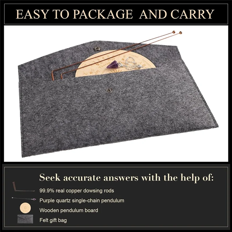 B92B-Copper Dowsing Rods Spiritual And Divining Pendulum Board Mat Kit For Ghost Hunting,Divining Water,Energy Healing