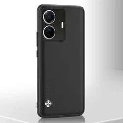 Luxury Leather Matte Silicone Phone Case with Full Camera Protection for Vivo T1 Pro (Black)