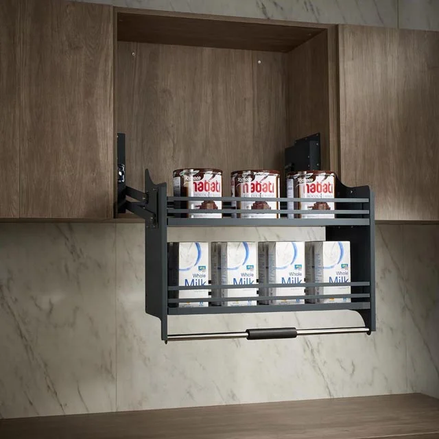 WELLMAX Kitchen Wall Cabinet Chrome Support Kitchen Cabinet Afterburner Pull Down Lift Basket