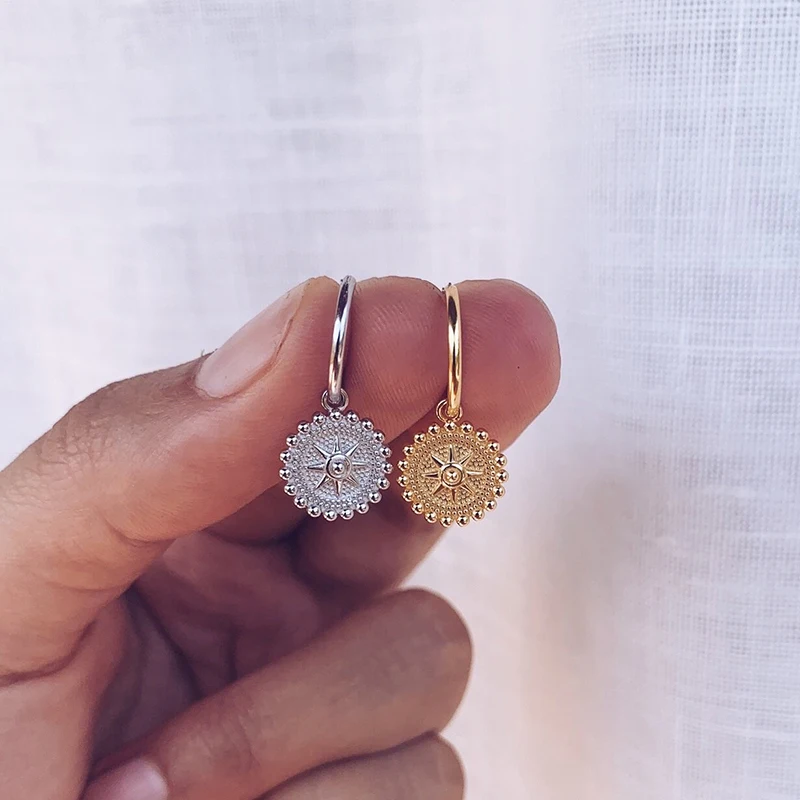 CRMYA Boho Round Coin Cubic Zirconia Silver Gold Plated Fashion Earrings for Women Dangle Drop Earrings Jewelry with dangle earrings drop earrings
