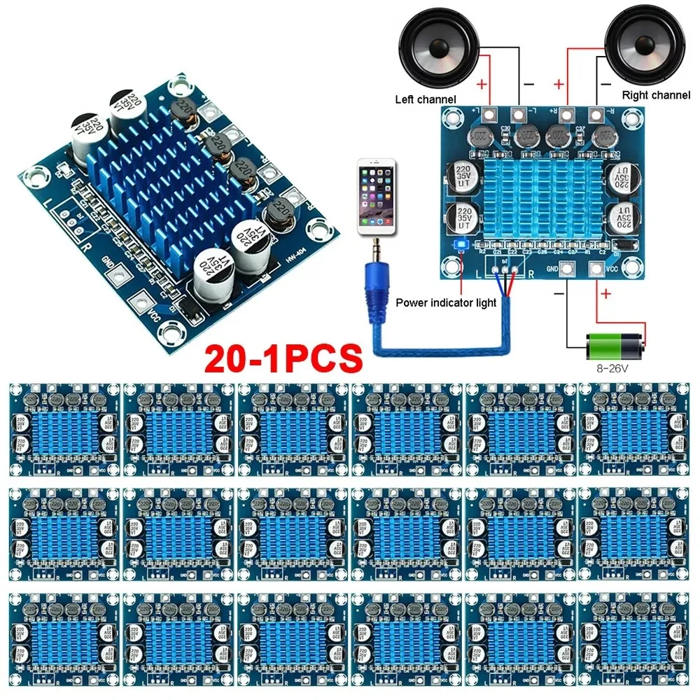 Audio Amplifier Board Powerful Amplifier Module 30W+30W Dual Channel Digital Stereo Audio Power Amplifier Board DC 8-26V 3A 20-1PCS