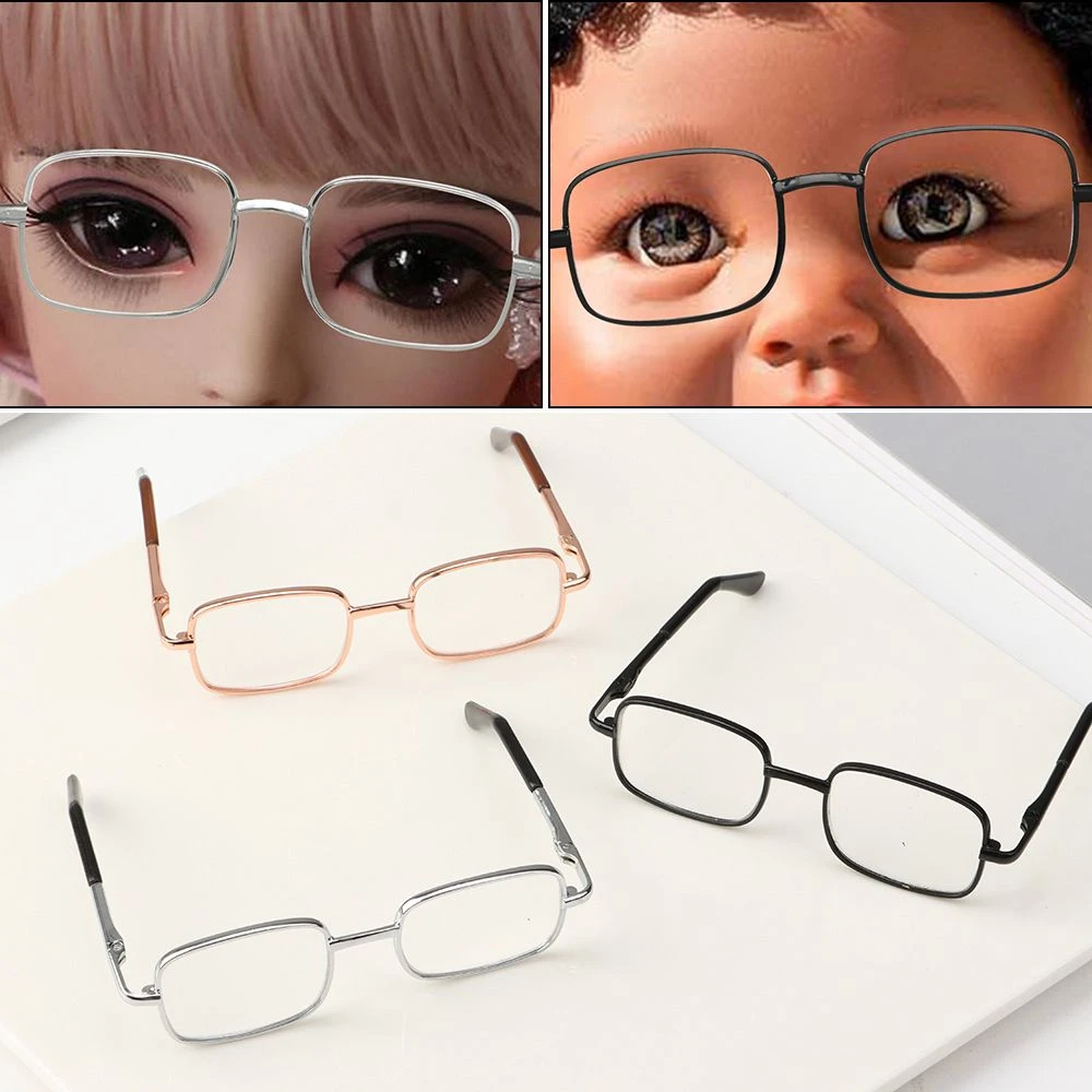 Doll Glasses Metal Square Frame Eyeglasses Mini Flat Mirror Pet Eyewear