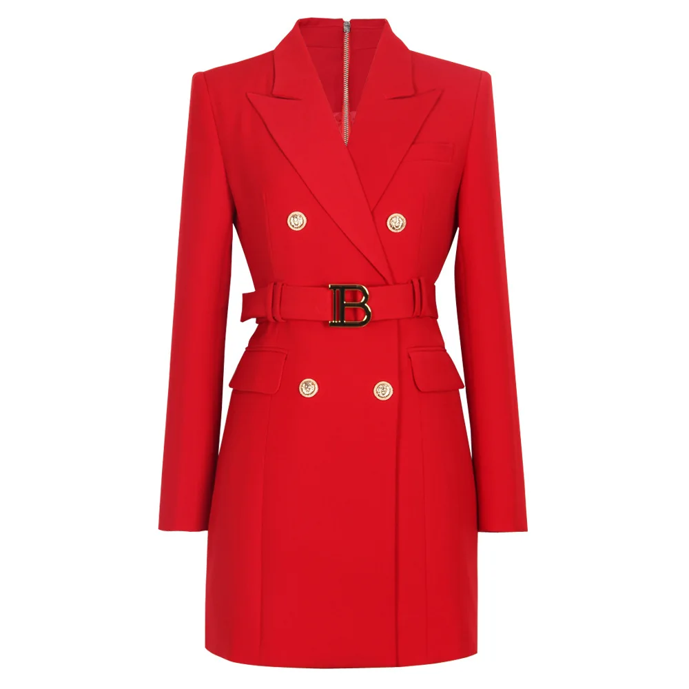 

Women's Spring Autumn Suit Long Blazer Coat Fashion British Style Solid Color Belt Long Sleeve Slim Fit High Commuter Suit Dress