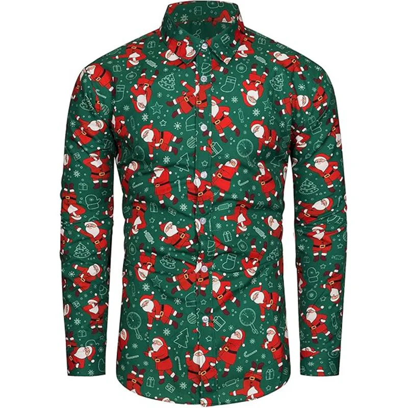 Full Print Mens Christmas Santa Claus Graphic Long Sleeve Shirts Casual  Plus Size Button Down Shirts For Party Mens Xmas Gift - AliExpress 200000343