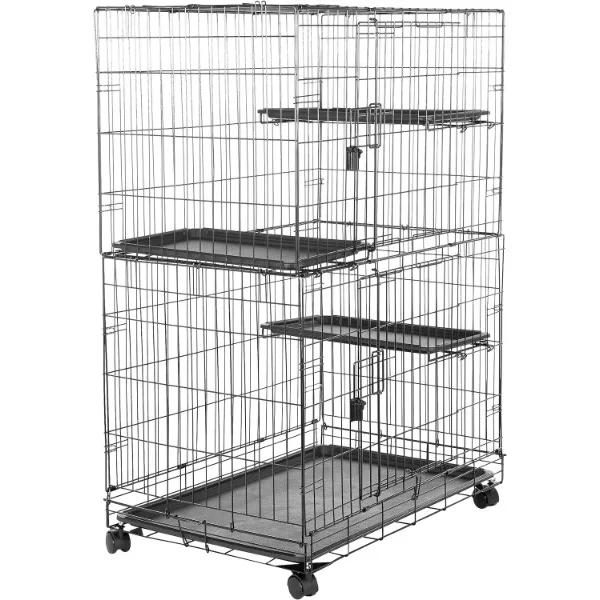 Amazon Basics Large 3-Tier Cat Durable,Pliable Cage Playpen Box Crate Kennel - 35.8"L x 22.4"W x 50.6"H, Black