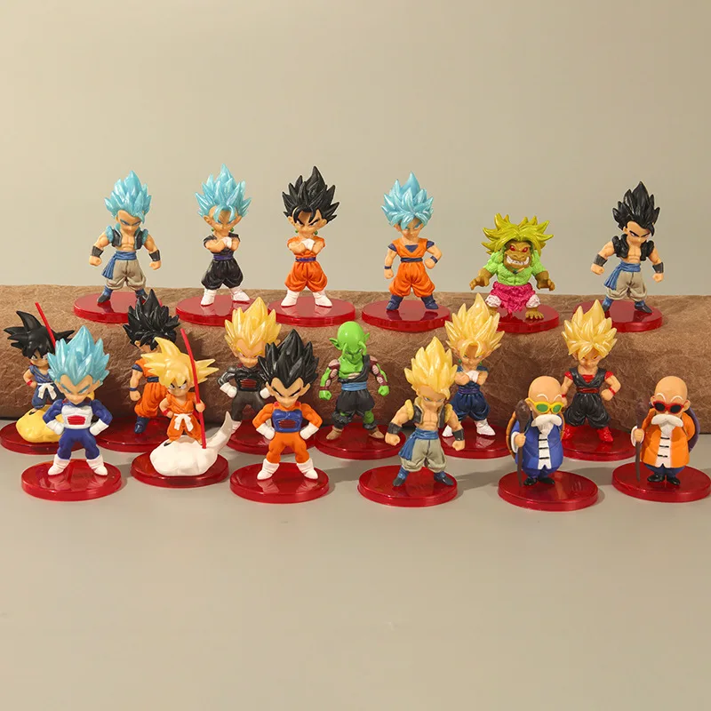 18Pcs Dragon Ball Anime Figure Figurine Doll Son Goku Super Saiyan Q Version Model Pvc Statue Collection Toy