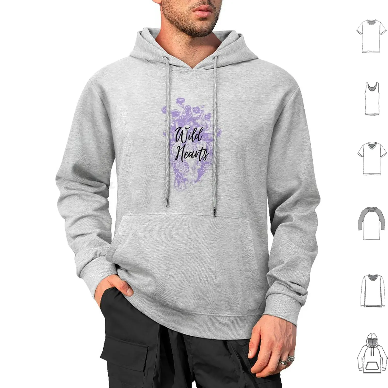 Wild Hearts Felpa Con Cappuccio In Cotone Manica Lunga Cuore Natura Lettering Viola Lilla Nero