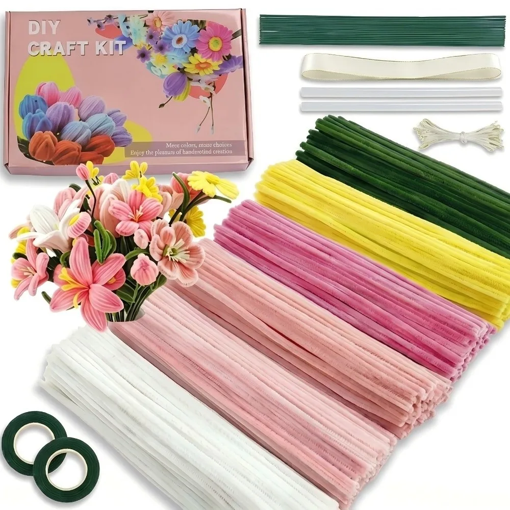 400개 크리에이티브 12인치 파이프 클리너 다양한 색상 DIY 트위스트 스틱 공예품 아트 꽃 만들기 재료 셔닐 스템