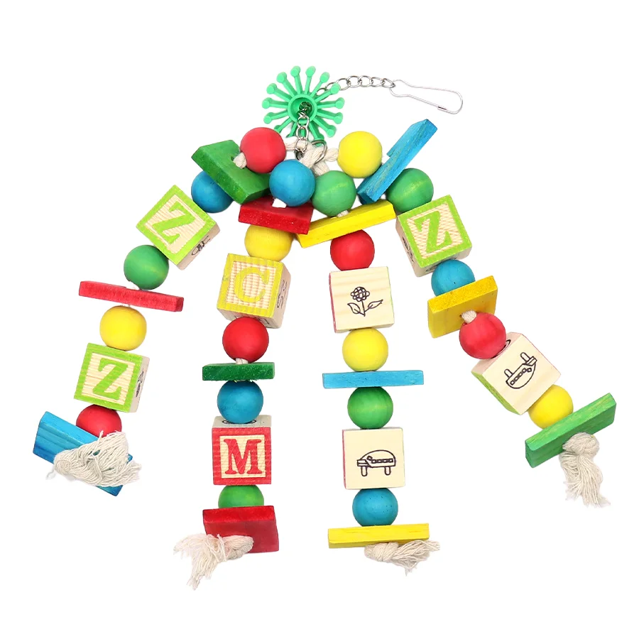 Robustes Papageienspielzeug aus Holz mit Zahlen und Buchstaben – Puzzle-Kauspielzeug für die geistige Stimulation, pädagogisches Schnabelaktivitätsspielzeug – Detail 9