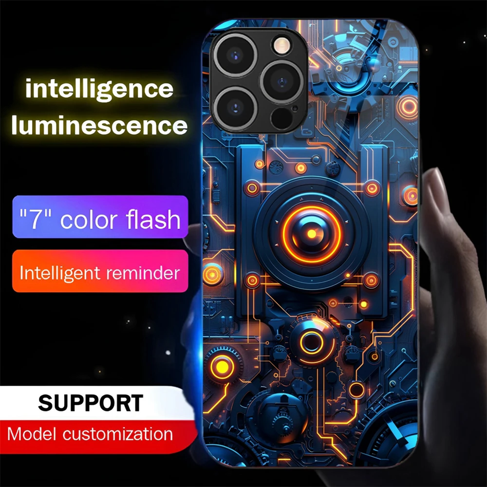 Smart Circuit Technologie Leuchtende Handyhülle LED-Licht Glas Stoßfeste Abdeckung für iPhone Air 17 16 E 15 14 13 12 11 Pro Max Plus