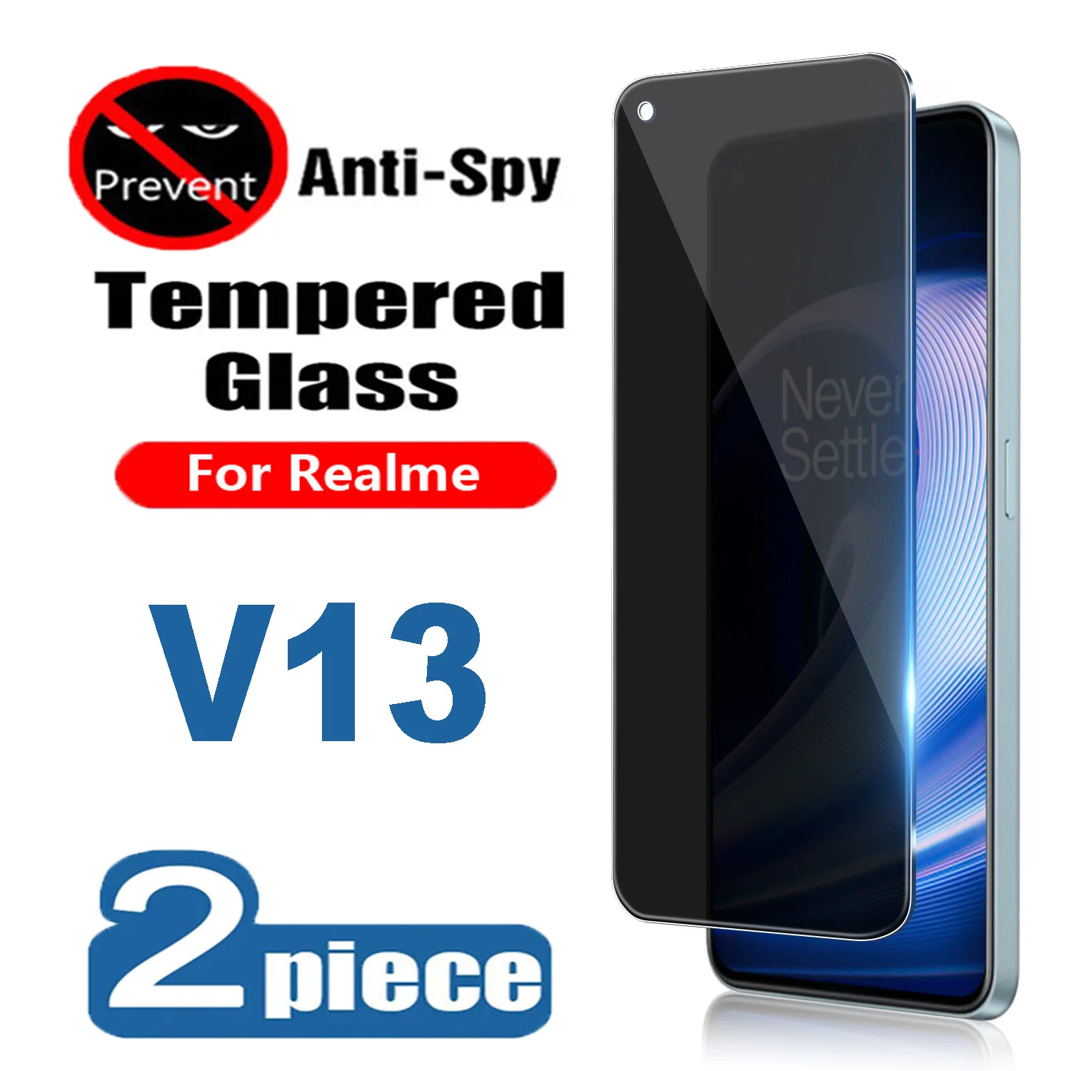 2PCS Privacy Screen Protectors For Realme V13 Anti-spy Tempered Glass Films 1 3pcs privacy screen protectors for xiaomi redmi note 10 9 pro 9s 10s 8t 9t 9a anti spy tempered glass for mi poco x3 pro f3 m3