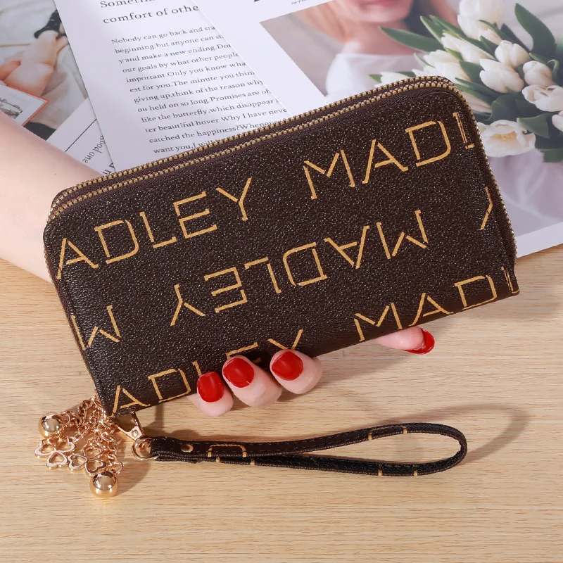 محفظة بسيطة بسعة كبيرة ، محفظة بسحاب من الجلد الصن...