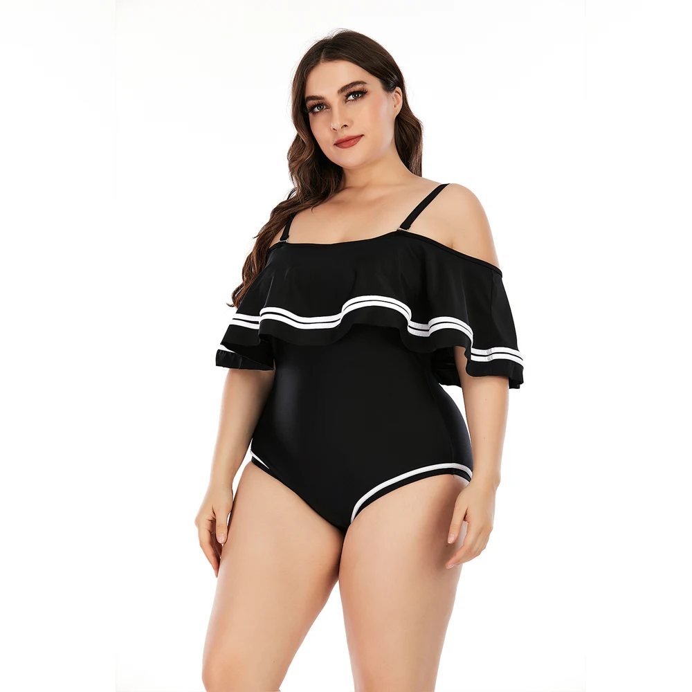 Women plus size one piece swimsuit large solid swimming bathing suits beachwear