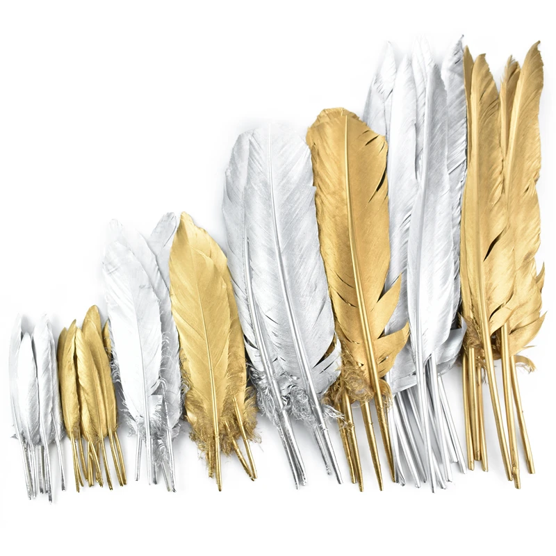 Description Picture 5 of itemGold Silver Goose Feathers for Crafts Duck Turkey Golden Feather Decor Jewelry Handicrafts Wedding Party Decoration Accessories