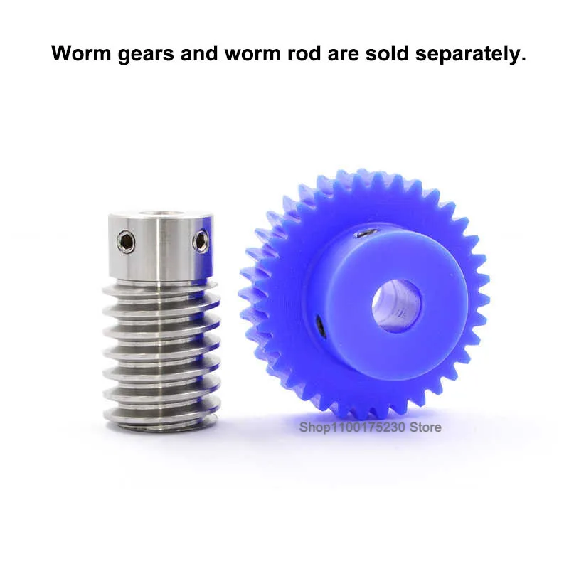1Pcs 1M Blue Nylon Worm Gear 15 20 25 30 35 40 50 60 80 Teeth Plastic 1 Module Turbine Speed Ratio 1:15/20/25/30/35/40/50/60/80