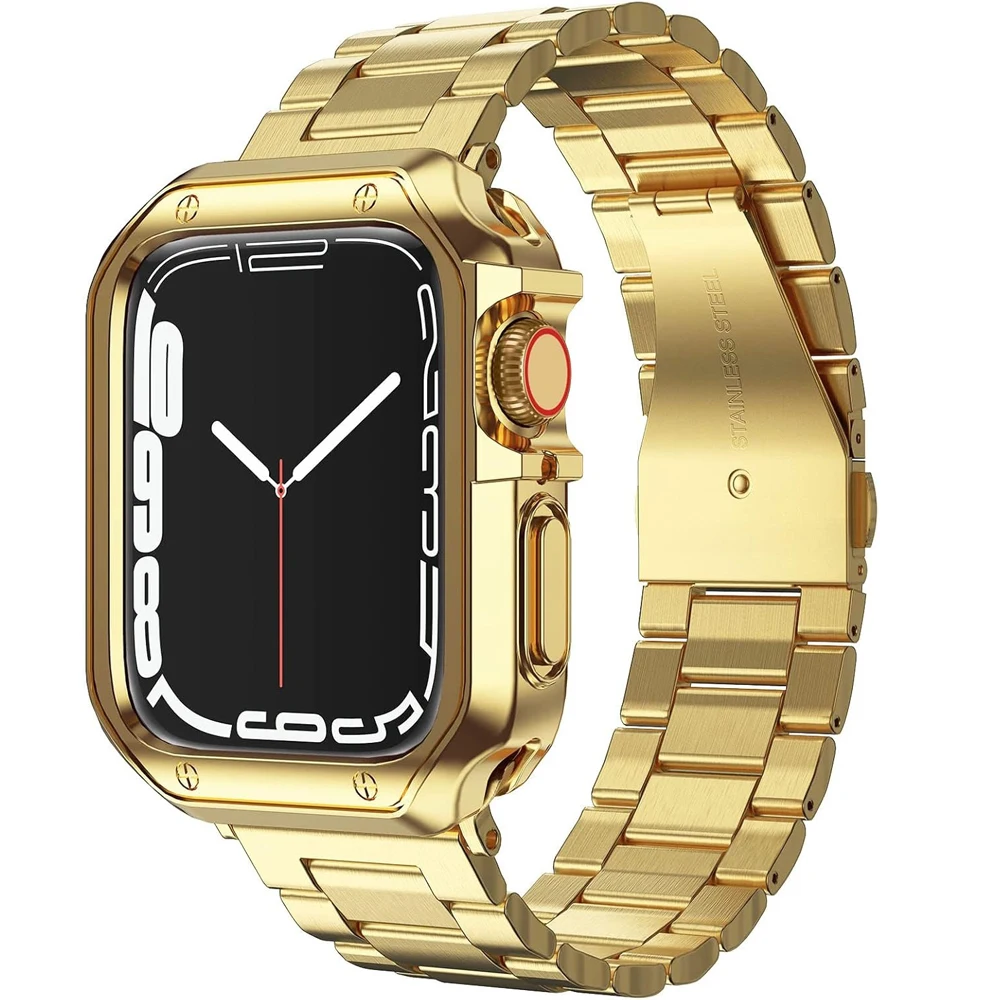 Elegant Stainless Steel Watch Strap with Shockproof Case