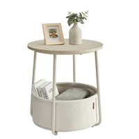VASAGLE-Petite table basse ronde avec panier, table de salon en tissu 4