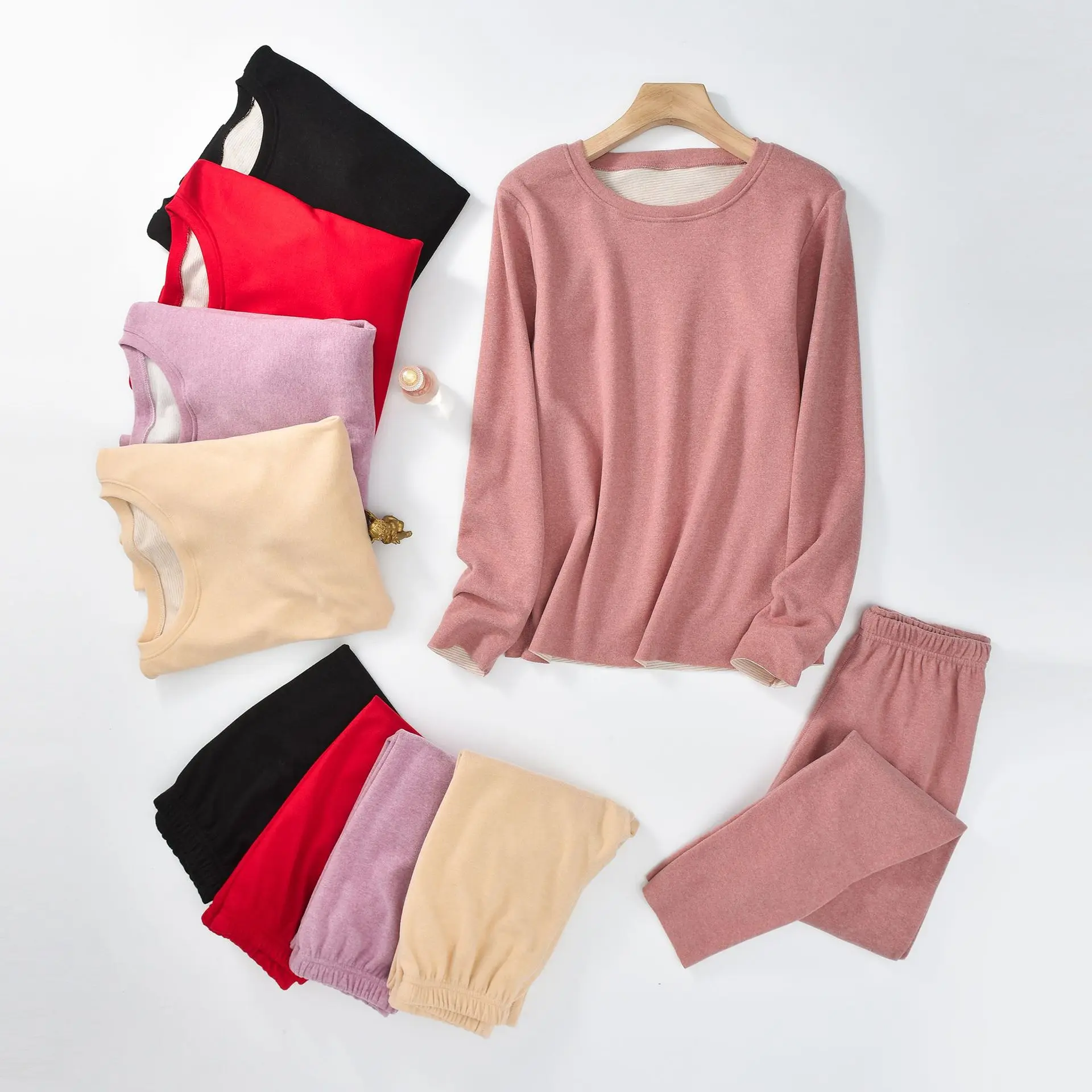 Women's autumn and winter warm trousers set round-neck casual long-sleeved homewear plush warm long-sleeved set
