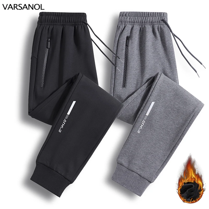 

VARSANOL Winter Fleece Man Pants Casual Streetwear Fitness Jogging Sweatpants Drawstring Warm Print Jogger Pants Men Trousers
