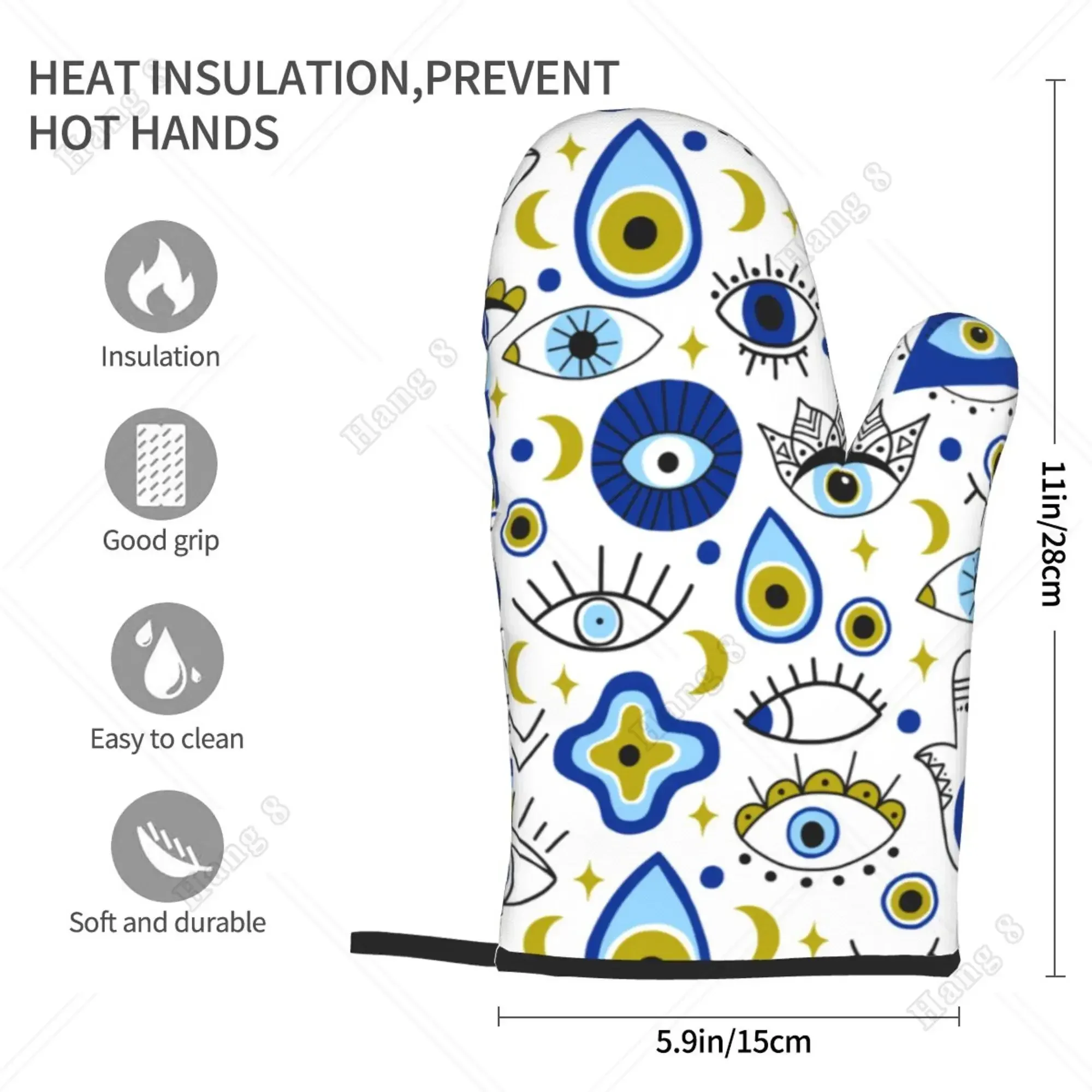 Navy Blue Evil Eye Lucky Egyptian Style Heat Resistant Gloves Microwave Gloves Bbq for Men Women Oven Items 2PC Gift