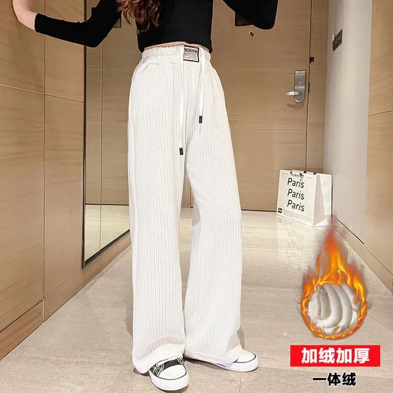 Winter Girls Casual Chenille Pants Loose Sport Fleece Warm Elastic Waist Wide Leg Pants for Kids School Children girls pants,kids pants,girls trousers