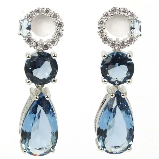 Customized 925 SOLID STERLING SILVER Earrings London Blue Topaz Citrine Peridot Purple Amethyst Swiss Blue Topaz Tourmaline Whit