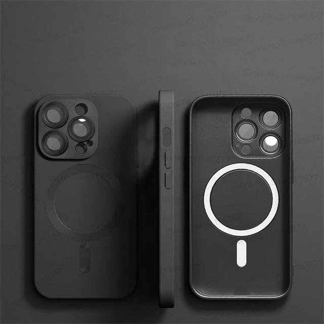 Fundas magnéticas MagSafe de lujo con película de lente para iPhone 15, 14, 13, 12, 11 Pro Max Plus, funda mate, accesorios de cubierta a prueba de golpes