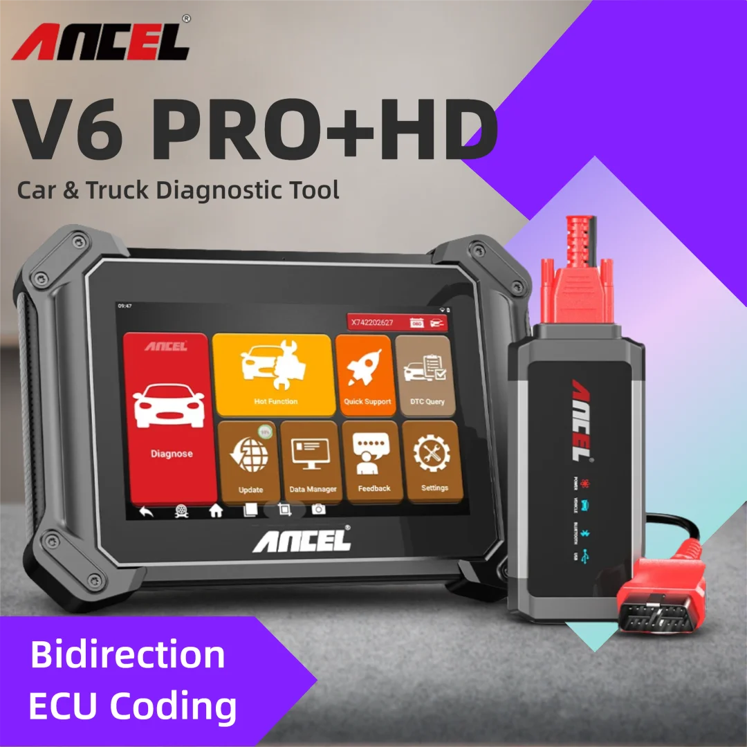 Scanner Automotivo e para Caminhões Pesados 40+ Reset ANCEL V6 PRO HD: Ferramenta de Diagnóstico Completo de Sistemas com Codificação Bidirecional de ECU