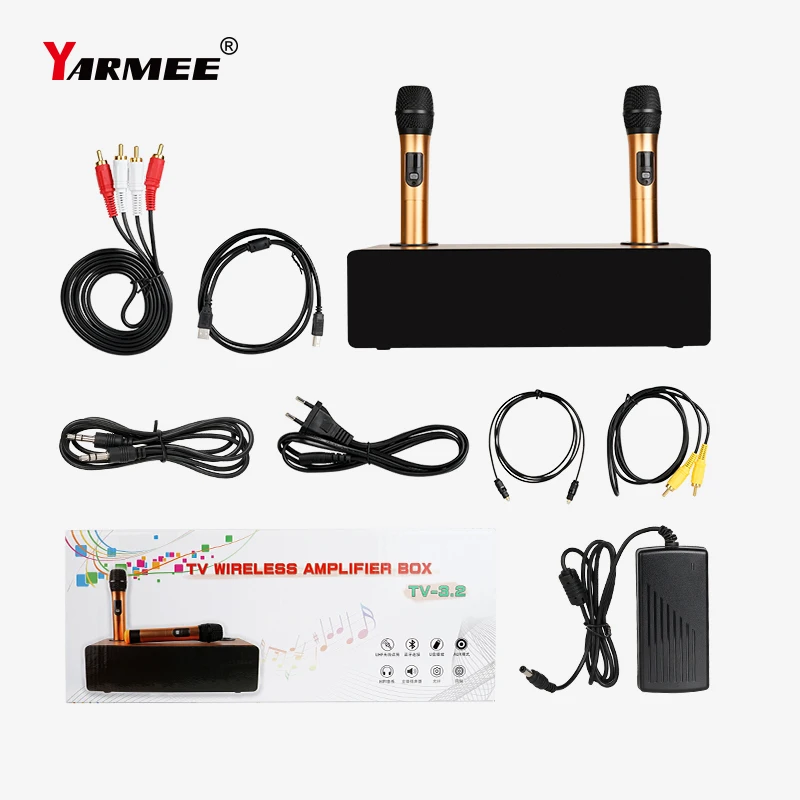 YARMEE Professional Echo Wireless Karaoke Singing System include 2Channel Microphone Bluetooth Speaker Amplifier For Home KTV