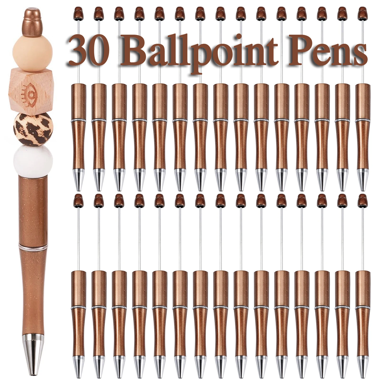 Coffee color Plastic Beadable Pens Black Ink Bead Pens 30Pcs for DIY Making Beaded
