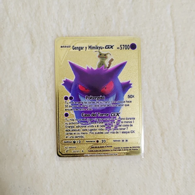 7000 HP Metal Pokemon Cards Spanish Letters Golden Iron GX EX Shiny Pokémon  Mewtwo Gengar Charizard Eevee Pikachu Children Toys - AliExpress