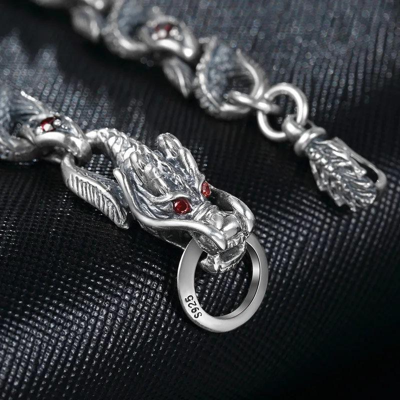 Vintage Men Bracelet Personality Fashion Men's Dragon Dominant Qi Thai Silver Fashion Jewelry Hip Hop Punk Bracelet Accessories
