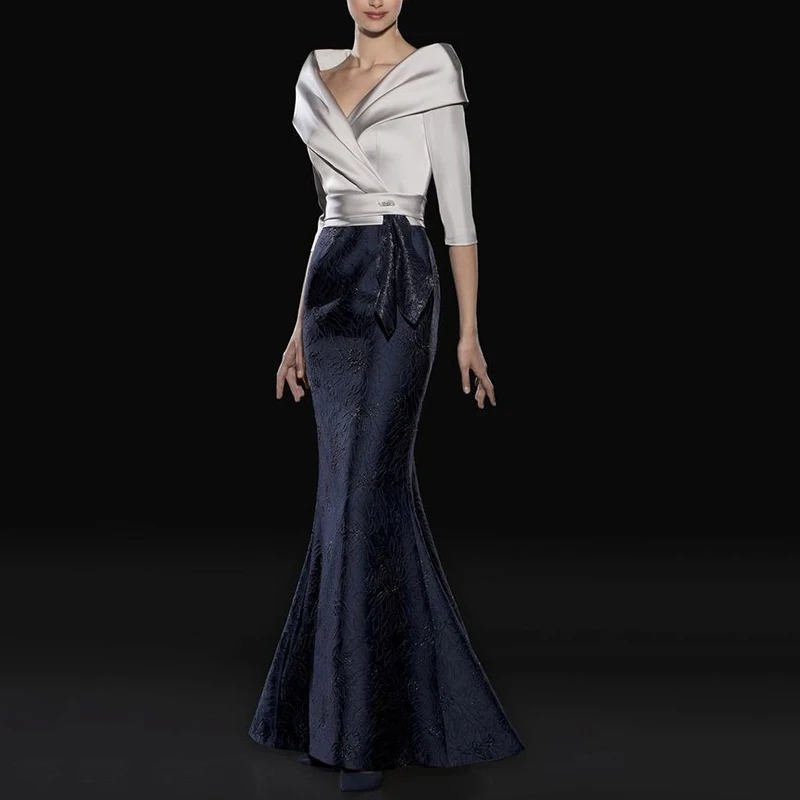 Mother Bride Dresses Satin V-Neck Floor-Length Mermaid Wedding Guest Party Women Evening Gala Dress