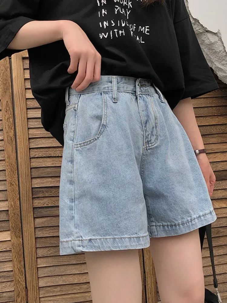 

S-XL women's denim short high waist female Korean Preppy Style summer ladies Wide Leg A line shorts jeans for womens (78189