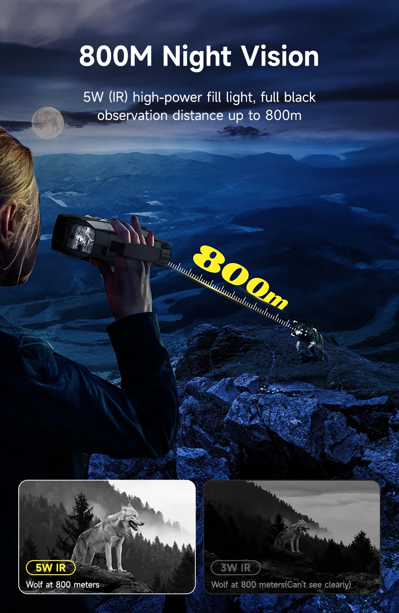 Night Vision Binoculars 4K Infrared 5000mAH Rechargeable 10X Zoom 800 Meters Dar