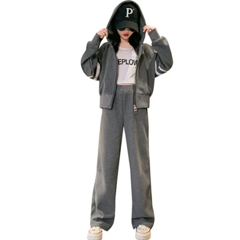 

Children Costumes Spring Fall 2023 Teenager Hoodies Top Pants Knit Two Pieces School Girls Clothes Set Casual Loose Kids Outfits