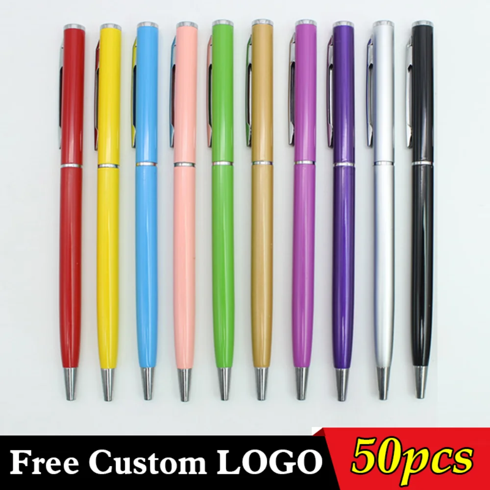 

50 Pcs Student Metal Ballpoint Pen Free Custom LOGO Office School Advertising Pen Text Engraving Wholesale Gift Pen