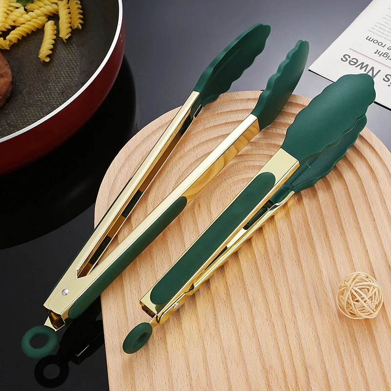 9/12 Inch Silicone Food Tongs Stainless Steel BBQ Grill Steak Clip Kitchen Salad Bread Serving Clamp Cooking Utensils food tongs