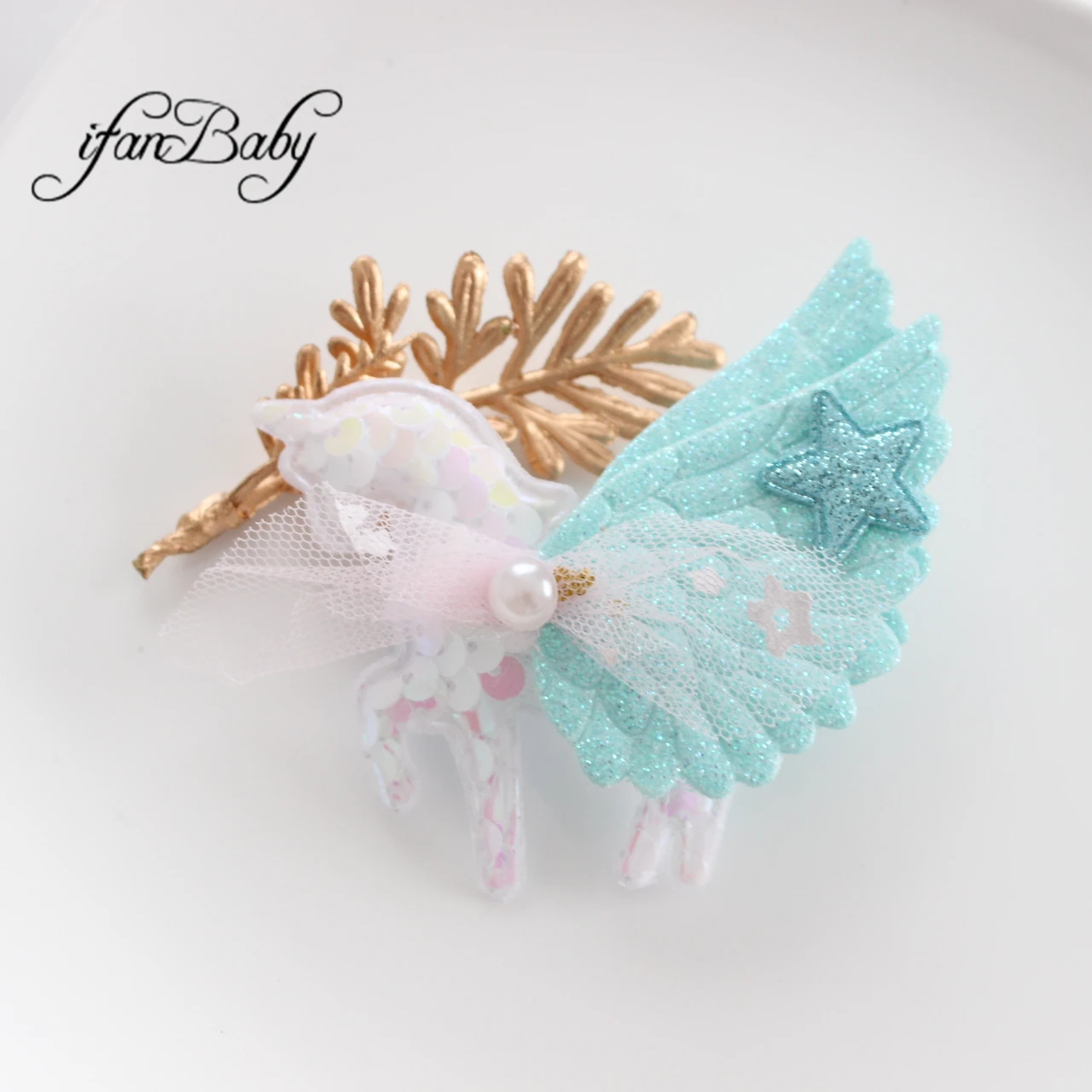 Neue Mode Einhorn Flügel Pailletten Haars pangen Kinder Mädchen Haarschmuck 1St – Detail 10