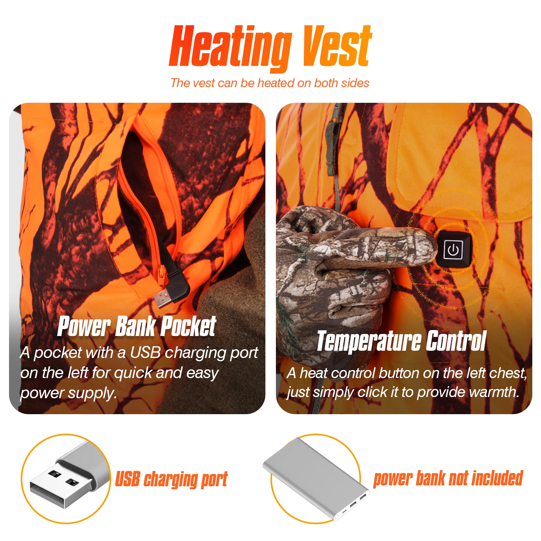 Winter Graphene Heating Jacket Men Women USB Smart Heated Jackets Hooded Heat Hunting Ski Suit Hiking Vests Thermal Clothes
