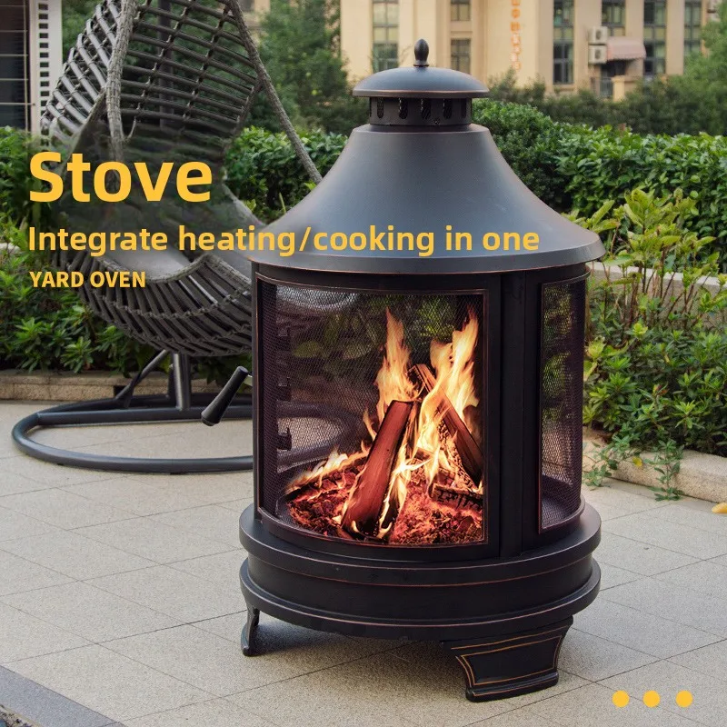 Outdoor Garden Retro BBQ Firewood Stove Bonfire Heater Pit Grill Charcoal Burner Wood Fired Warm Gathering Set for Courtyard