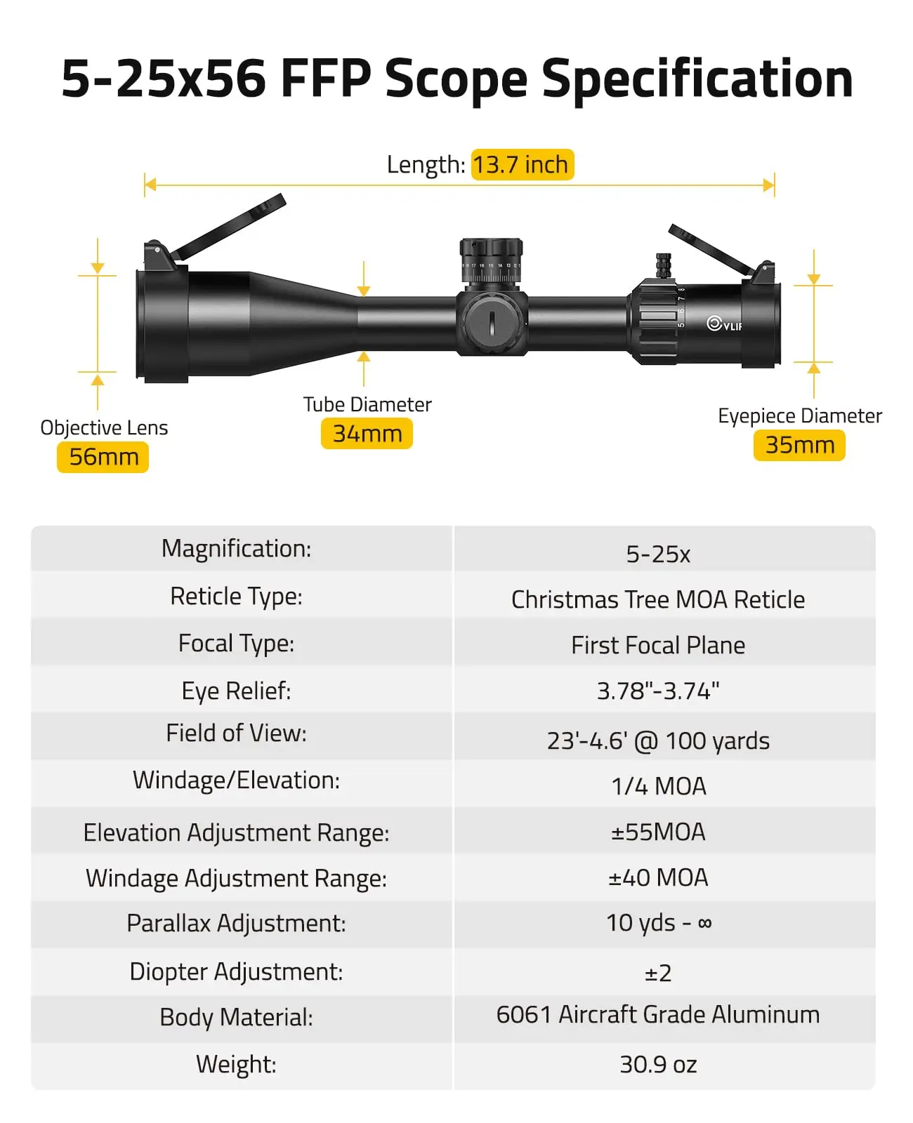 Scope Installation Adapter BearSwift 5-25x56 FFP First Focal Plane Illuminated Reticle Zero Stop Parallax
